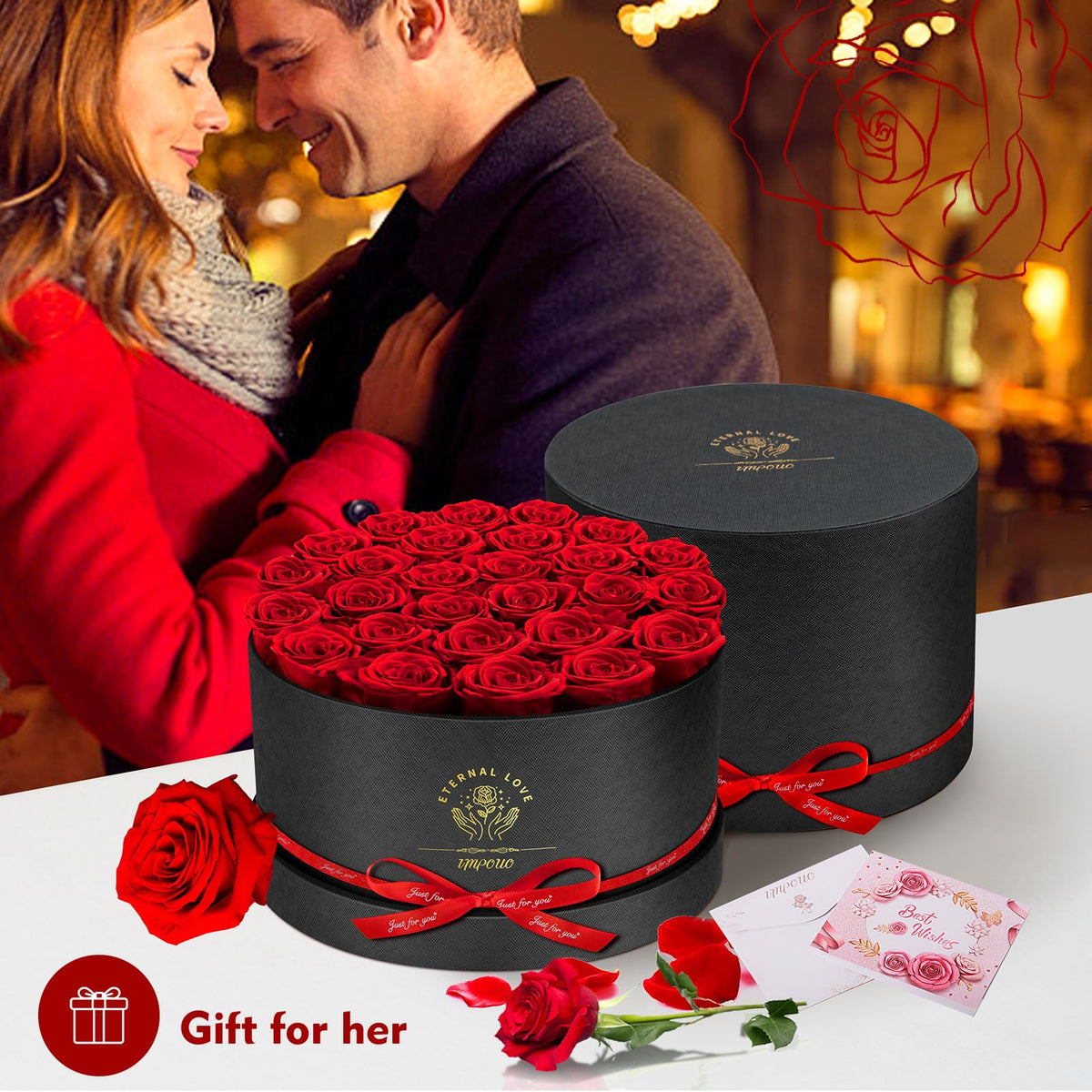 Impouo long-lasting rose display ideal for desk or shelf decor.