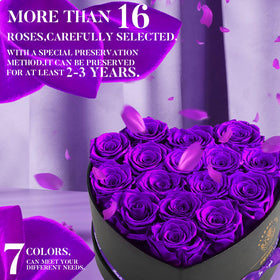 Impouo pink preserved roses heart box, perfect for anniversaries.