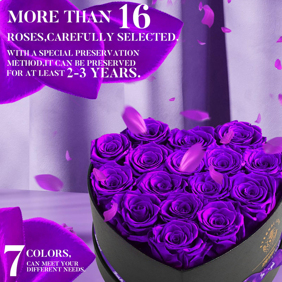 Impouo pink preserved roses heart box, perfect for anniversaries.