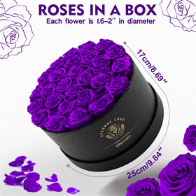 Impouo purple rose in box detail shows premium preserved bloom.