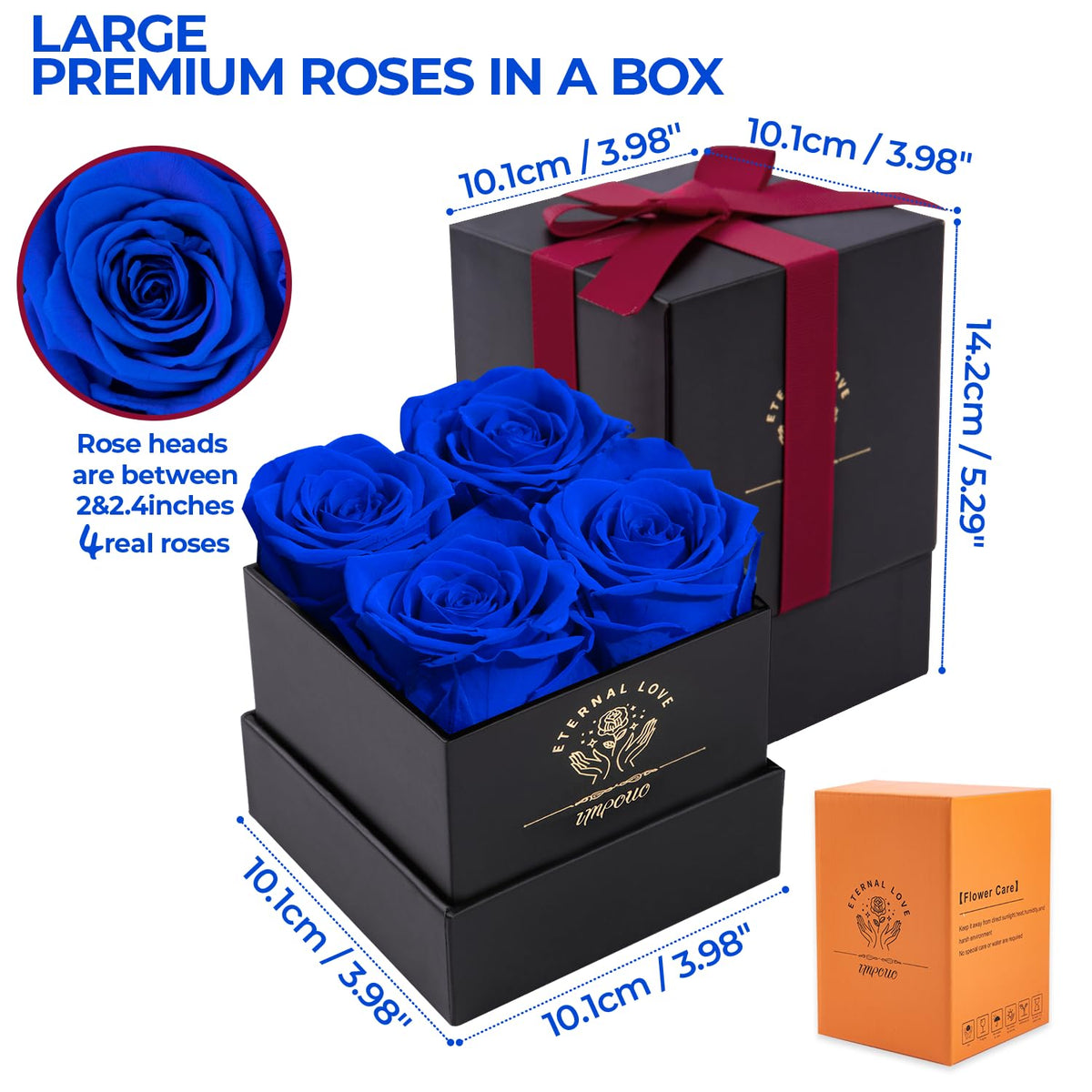 Impouo unboxing blue roses, presenting a stylish keepsake bouquet.