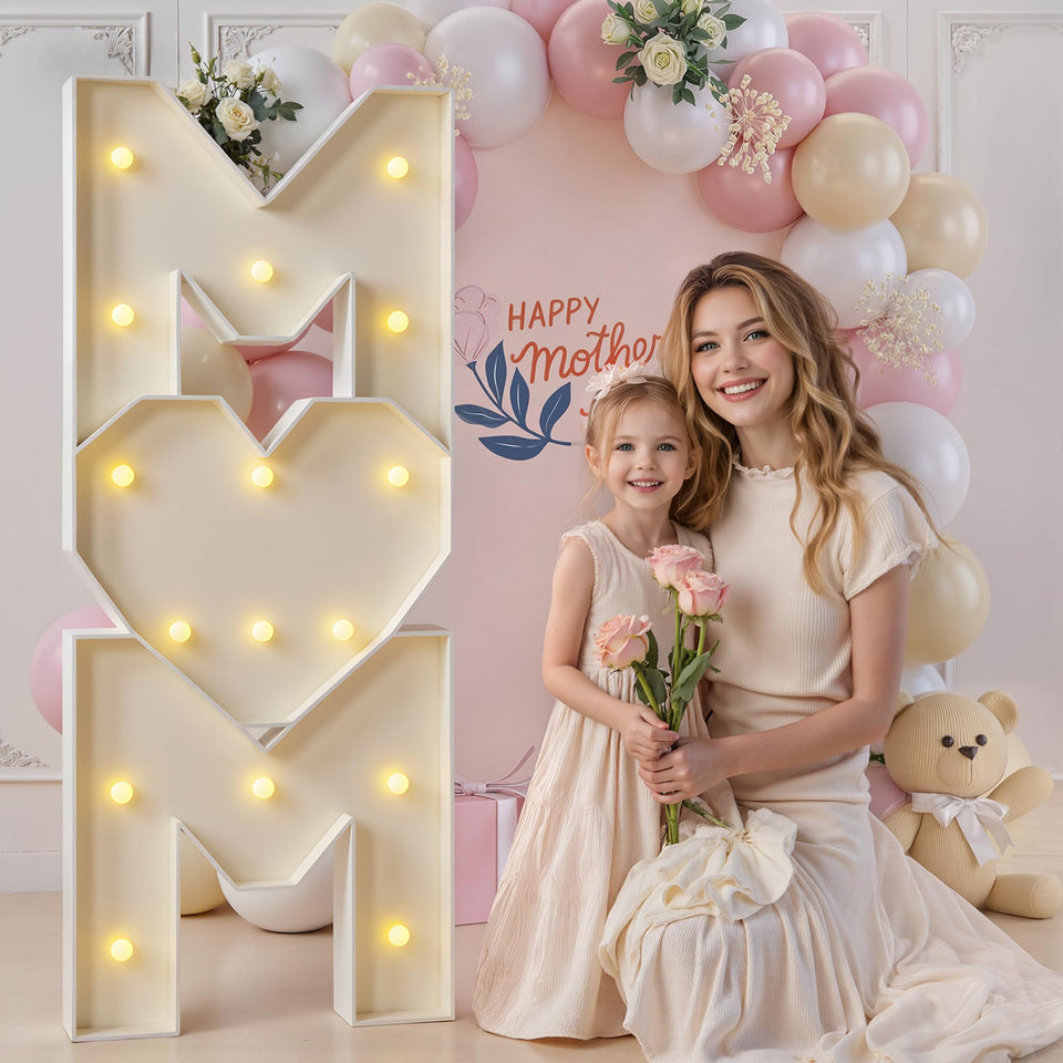 imprsv mom marquee letters 4ft illuminate your birthday backdrop with warm glow.