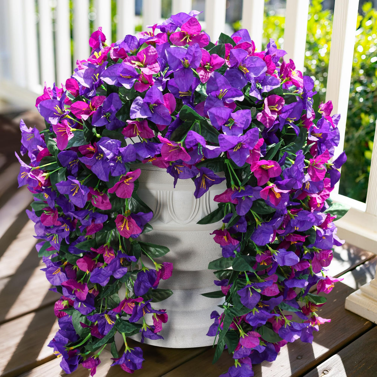 INSPRING artificial bougainvillea hanging plants on porch with realistic detail