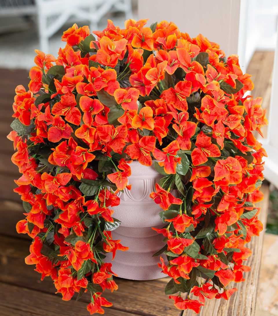 INSPRING artificial bougainvillea trailing vines orange for durable outdoor display.