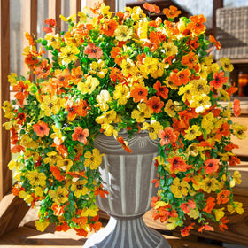 INSPRING artificial mums hanging bouquet with eucalyptus for durable outdoor decor