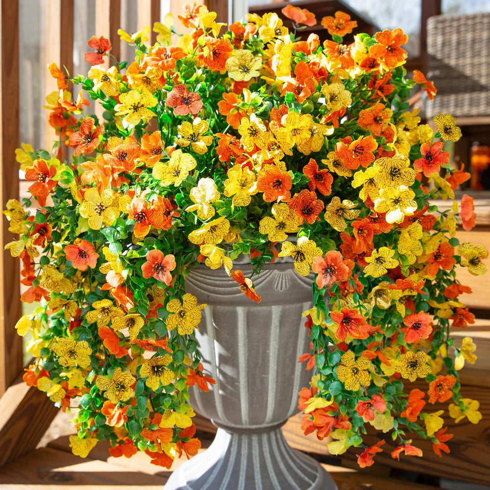 INSPRING artificial mums hanging bouquet with eucalyptus for durable outdoor decor