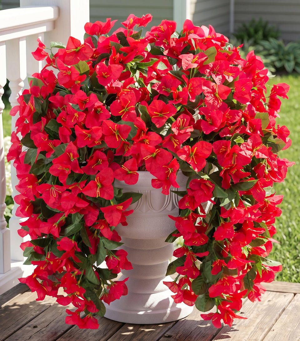 INSPRING faux bougainvillea trailing vines red outdoor decor close-up