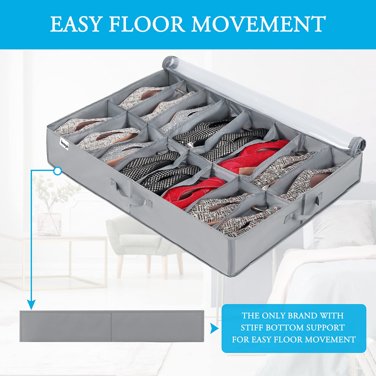 INAYA under-bed organizer with foldable design saves space when not in use.