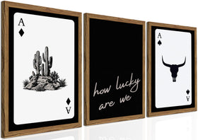 Inch Sunshine Art Western wall art with cowboy playing cards adds rustic charm to living rooms.