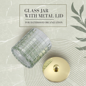 Indecor Home clear bathroom storage jar keeps items visible and organized.