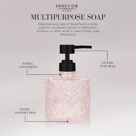 Marcella dispenser with weighted base stays steady on countertops.