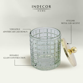 Indecor Home translucent glass jar adds lightweight storage to countertops.