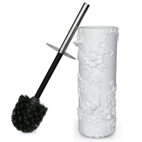 Indecor Home white floral branches toilet brush for stylish cleaning and easy storage.