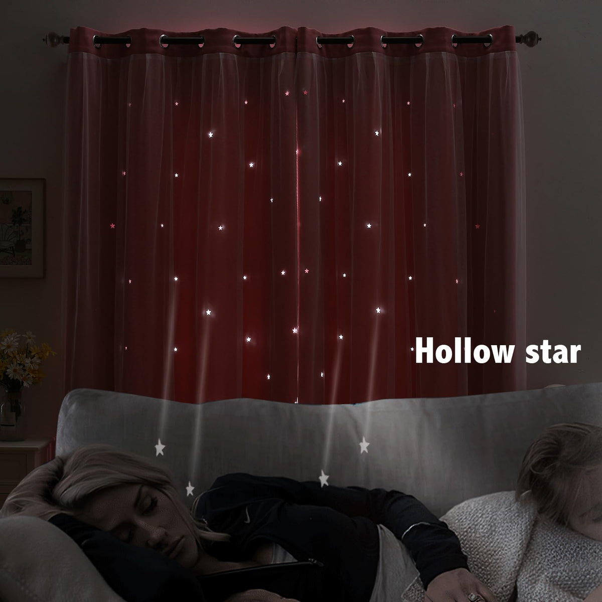 indistar Pink blackout curtains provide 85-90% darkness for daytime naps.