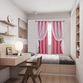 Indistar lightweight pink polyester curtains drape softly in a bedroom.