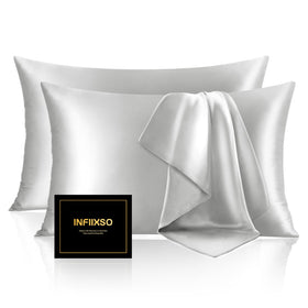 Infiixso mulberry silk pillowcase king 2-pack front view shows smooth surface for hair.