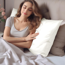 INFIIXSO silk pillowcase close-up shows mulberry silk quality and soft surface.