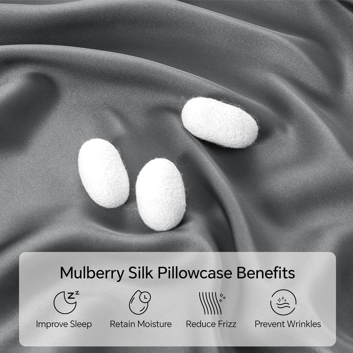INFIIXSO silk close-up shows ultra-smooth mulberry silk fiber for reduced friction.