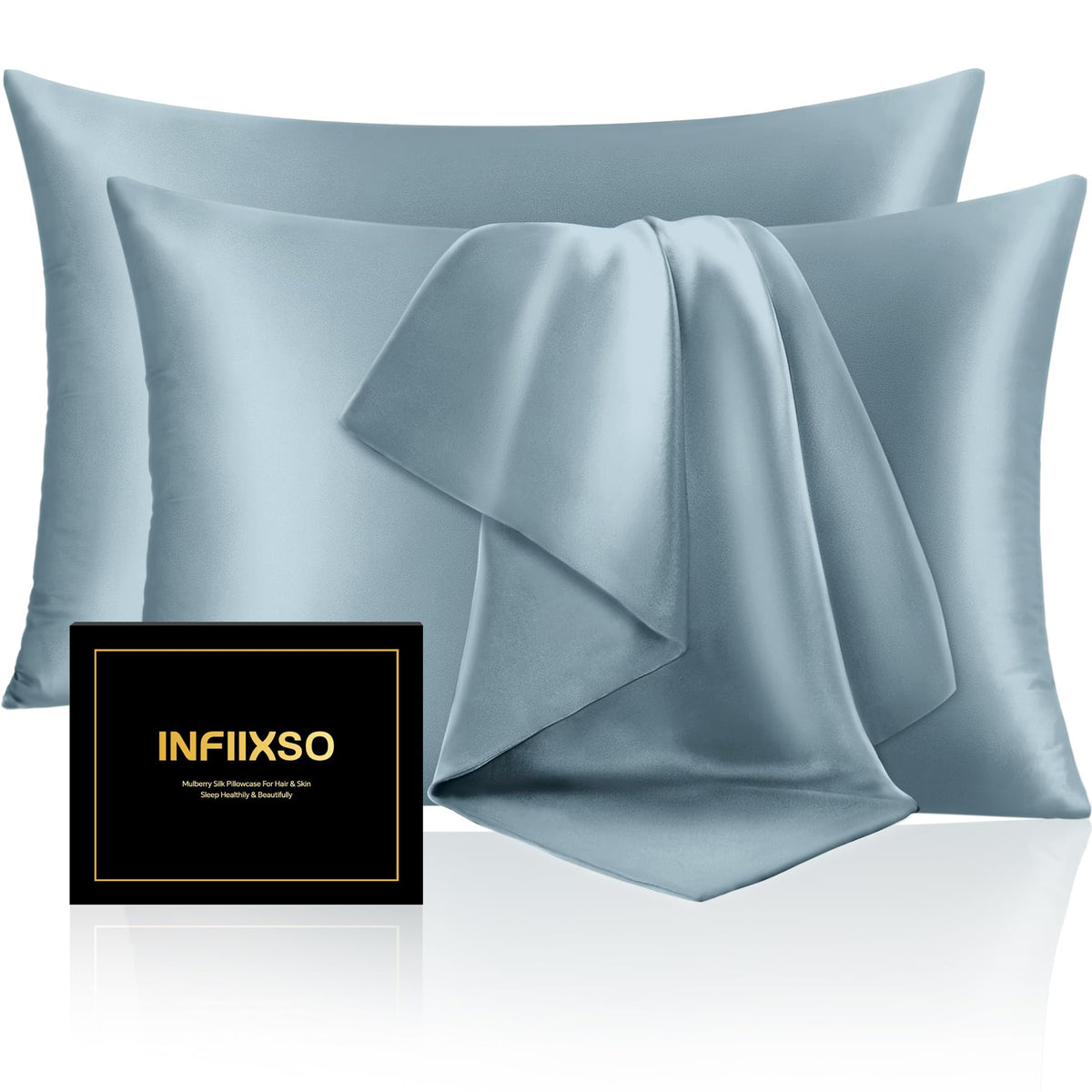 INFIIXSO silk pillowcase close up reveals smooth mulberry silk ideal for hair and skin