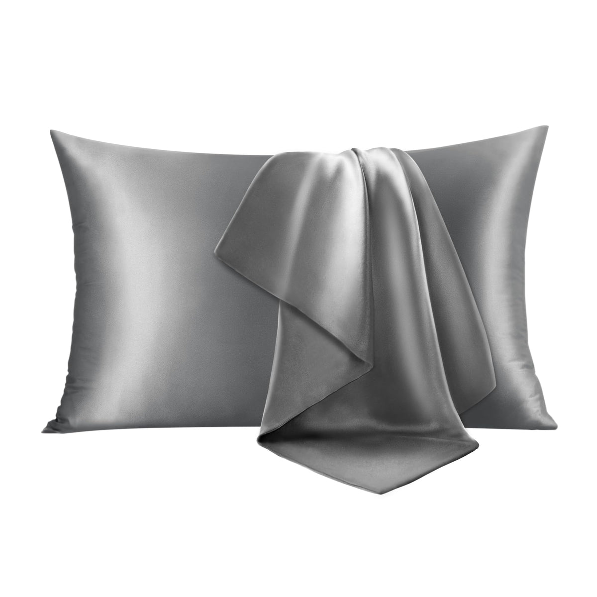 INFIIXSO silk pillowcase dark grey 20x30 with hidden zipper for smooth hair and skin.