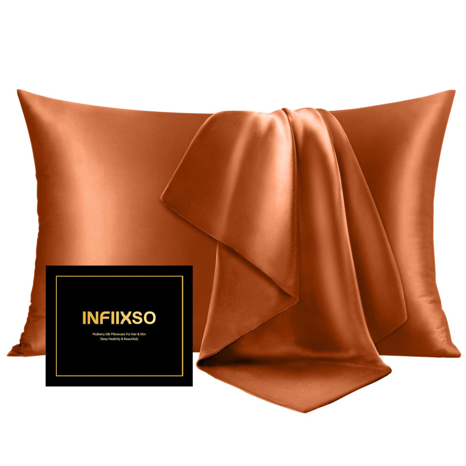 INFIIXSO silk pillowcase close-up shows ultra-smooth texture and hidden zipper