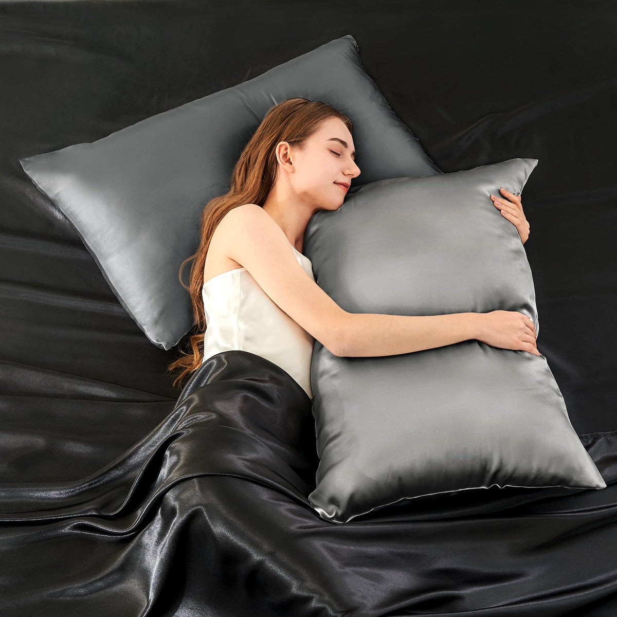 INFIIXSO queen-size 2-pack silk pillowcases ready for bedrooms.