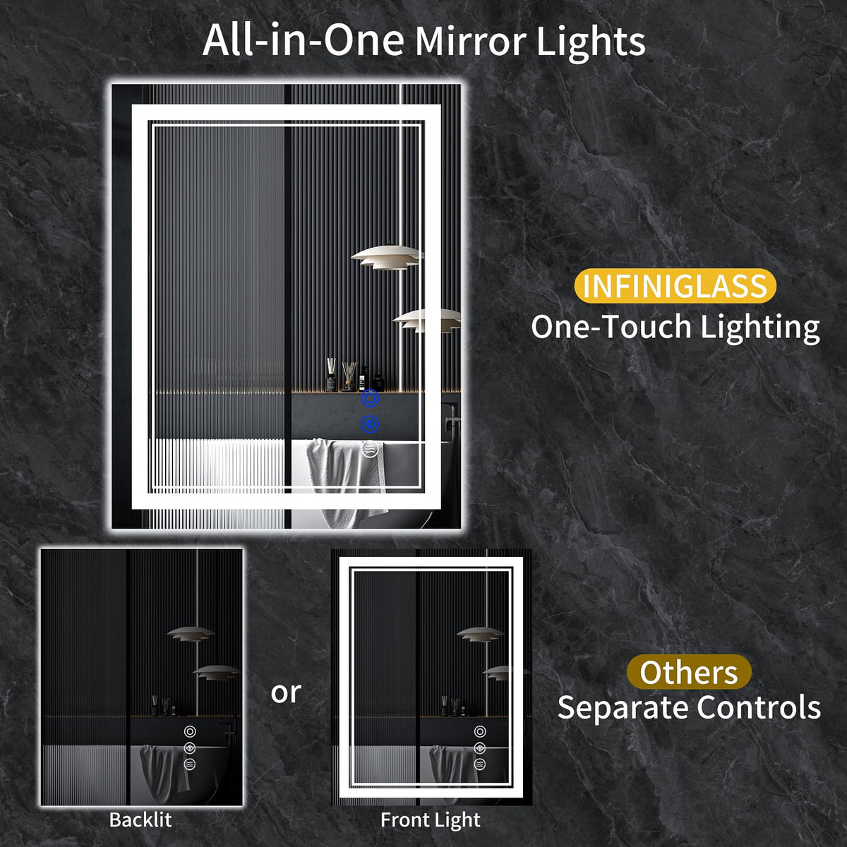 InfiniGlass three-color mode offering warm, natural, and cool lighting