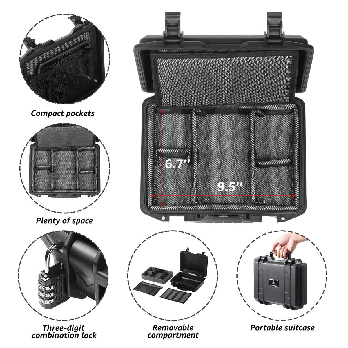 INFINITKIN Smell Proof Box interior with tray for organized storage.