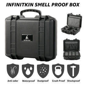 INFINITKIN Smell Proof Box lock closeup showing secure combination lock.