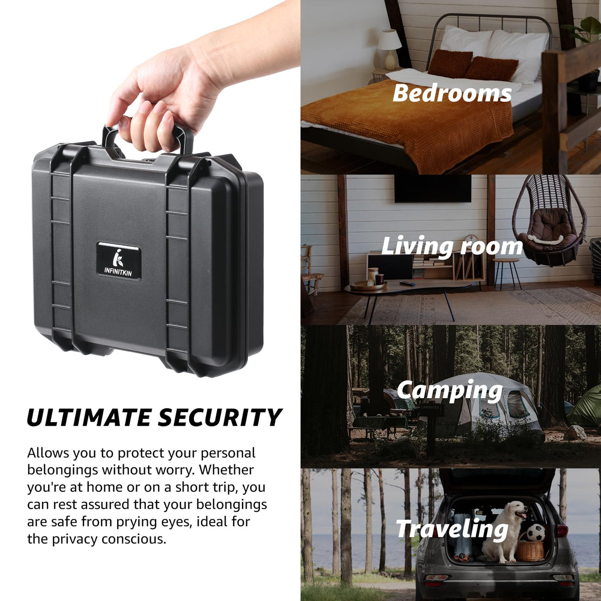 INFINITKIN Smell Proof Box travel tubes included for compact transport.