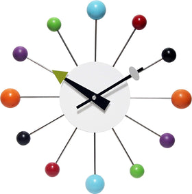 Infinity Instruments Orb Spoke 15-inch clock front view with bold mid-century focal point.