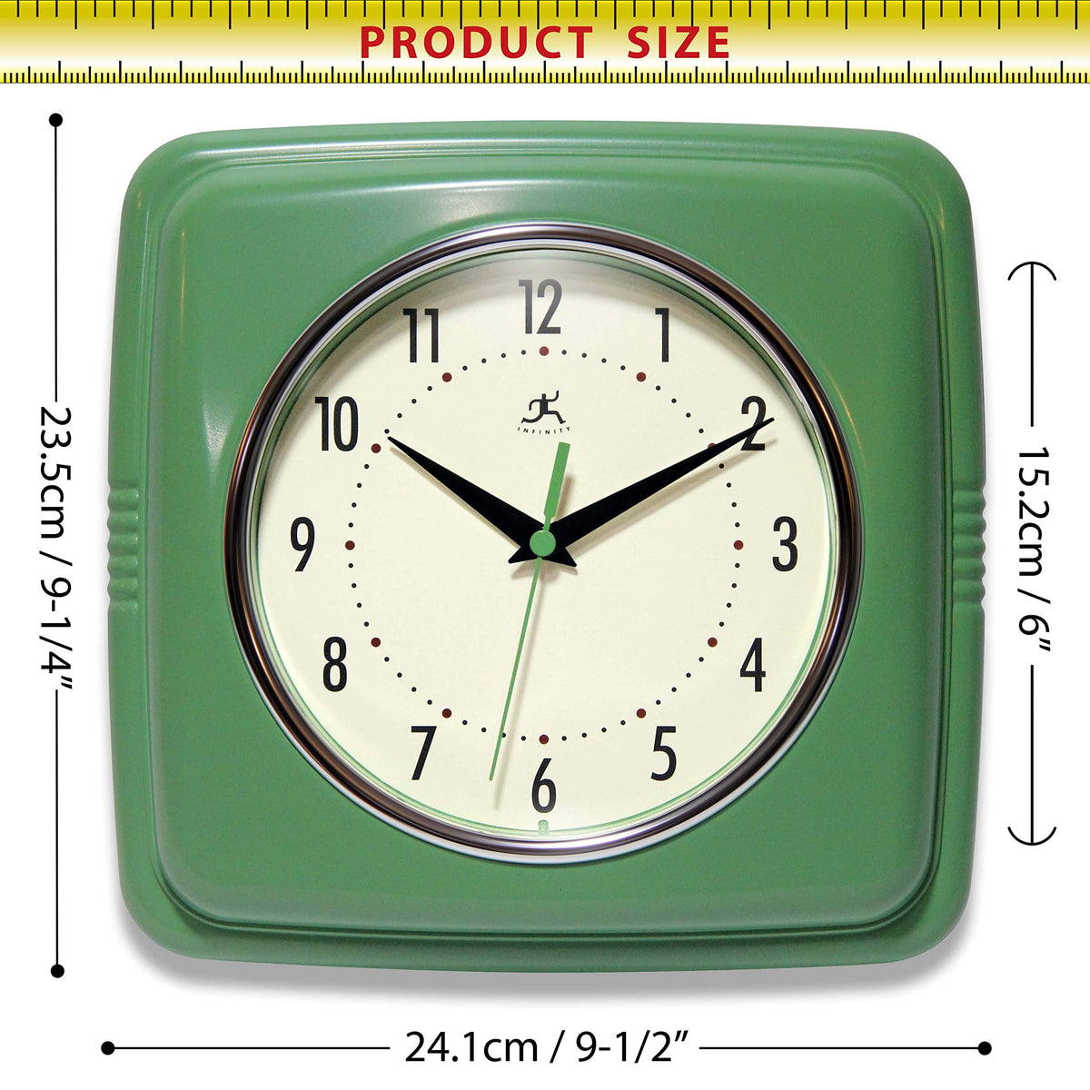 Infinity Instruments clock includes easy-hang hooks for simple wall installation.
