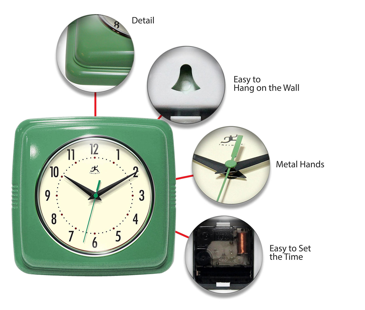 Infinity Instruments 9.25 inch square green clock case with durable materials.