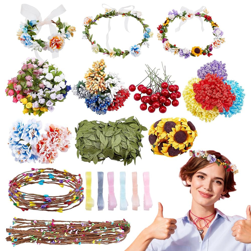 INFUNLY 261pcs kit contents layout for easy flower crown creation