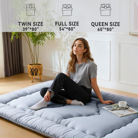 Ingdgnoso camping-ready futon mattress doubles as pet mat.