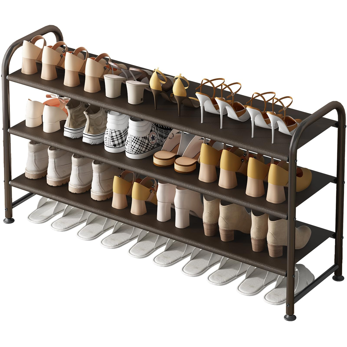 INGIORDAR 3-tier shoe rack with wide metal frame for organized storage.