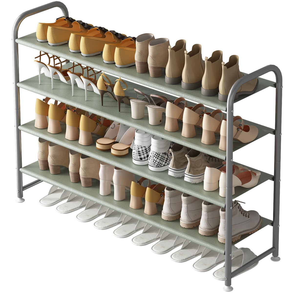 INGIORDAR 4-tier shoe rack wide shot shows ample storage for shoes and boots