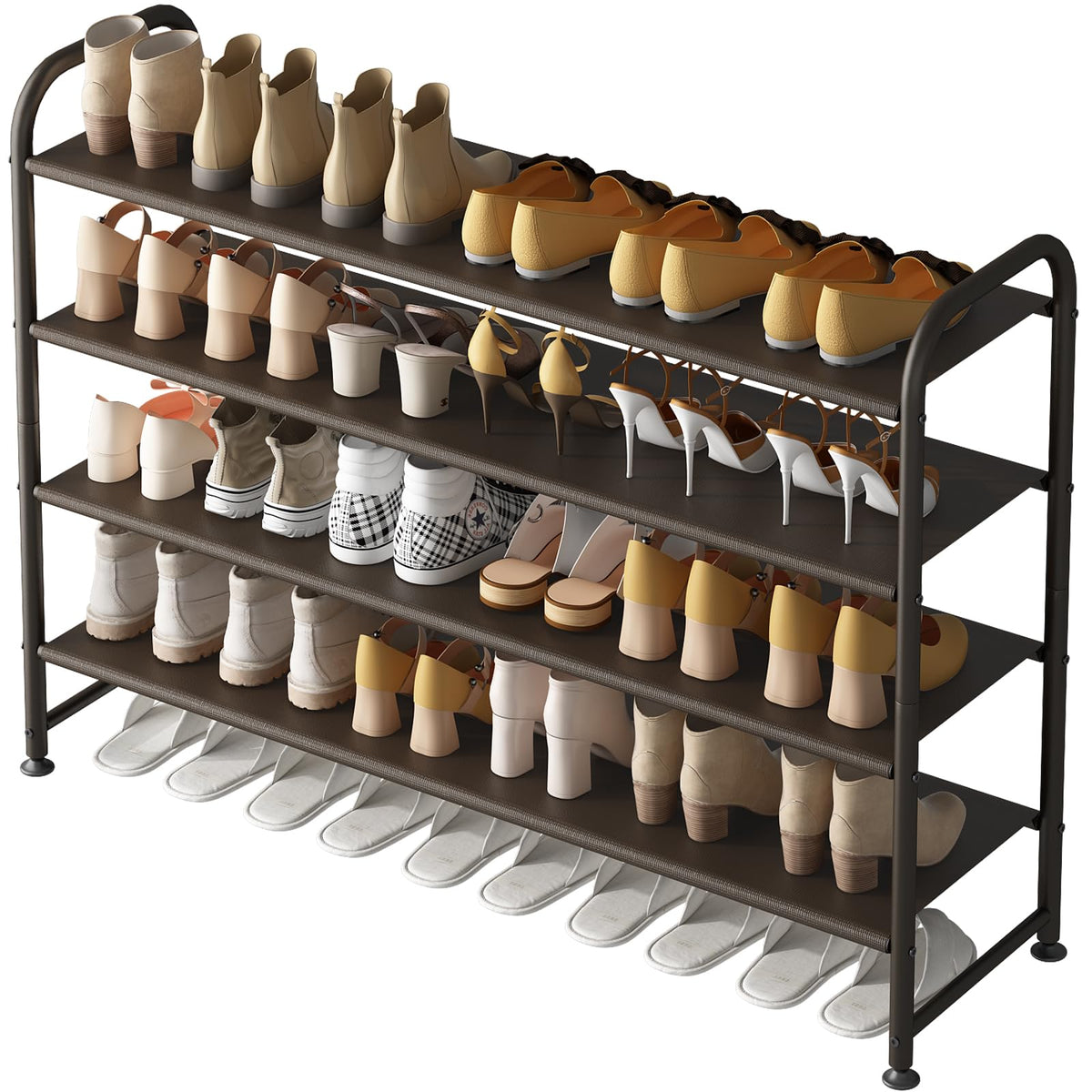 INGIORDAR 4-tier wide metal shoe rack keeps footwear organized and easy to reach.