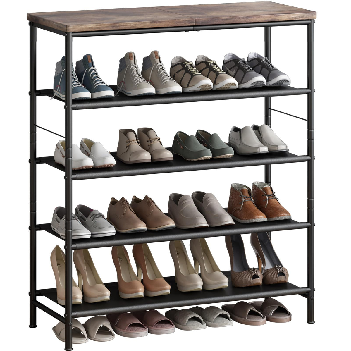 INGIORDAR 5-tier shoe rack with MDF top keeps entryway organized and stylish.