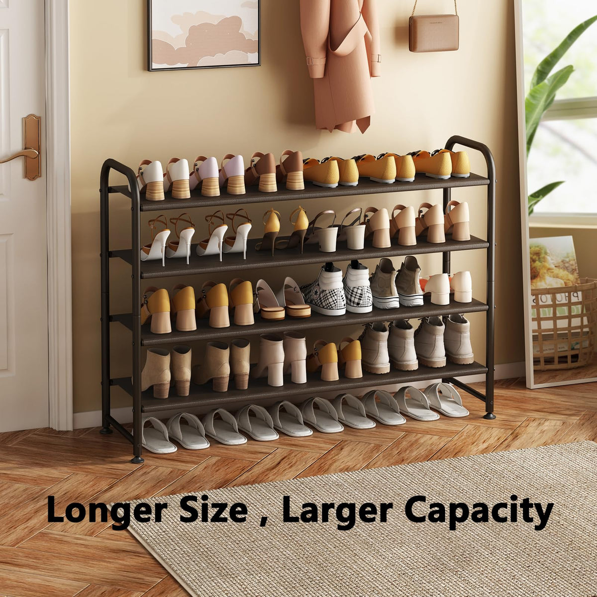 INGIORDAR brown-finish shoe rack complements closets while storing shoes neatly.