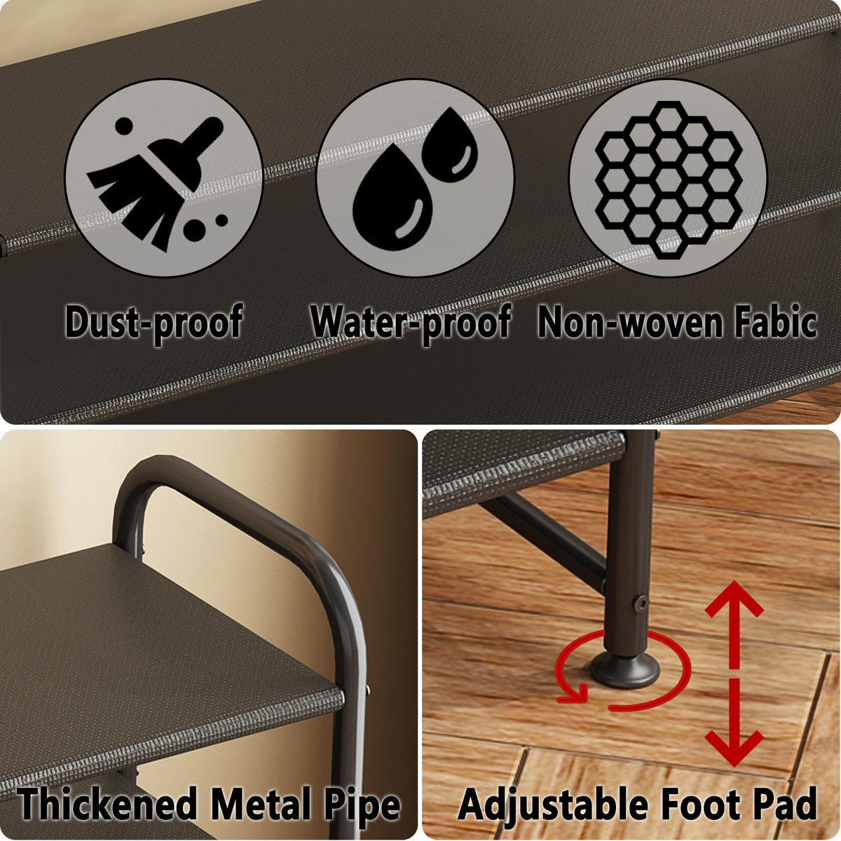 Dustproof fabric layers keep shelves clean on INGIORDAR rack