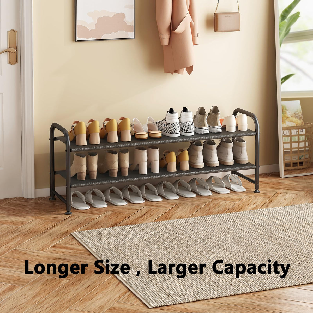 INGIORDAR shoe rack side view shows a sturdy metal frame for durable storage