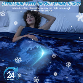 Inhand cooling blanket back with breathable material for all-season use