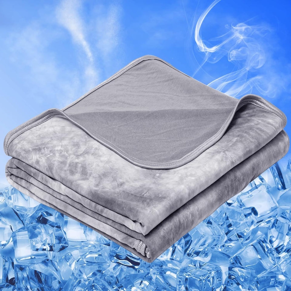 Inhand cooling throw blanket draped over a sofa for a cool, comfortable evening.