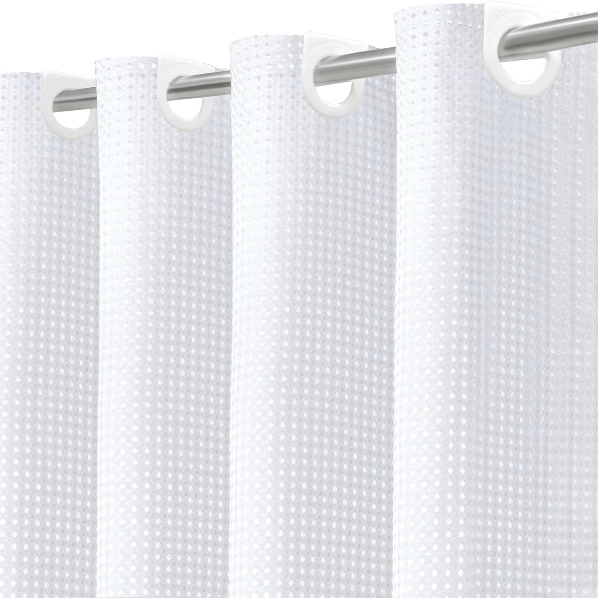 Inhousolu No Hook Curtain with waffle weave for quick drying.