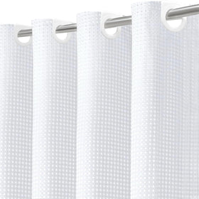 Inhousolu No Hook Curtain with waffle weave for quick drying.