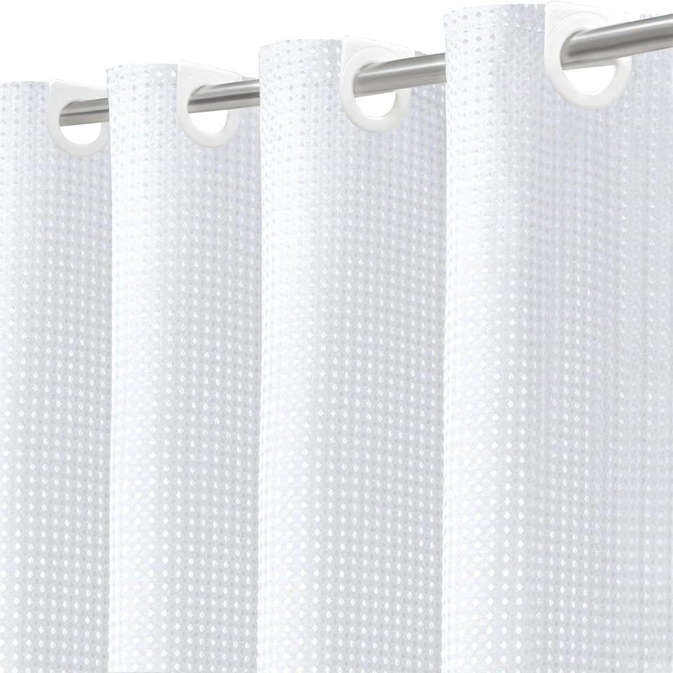 Inhousolu No Hook Curtain with waffle weave for quick drying.