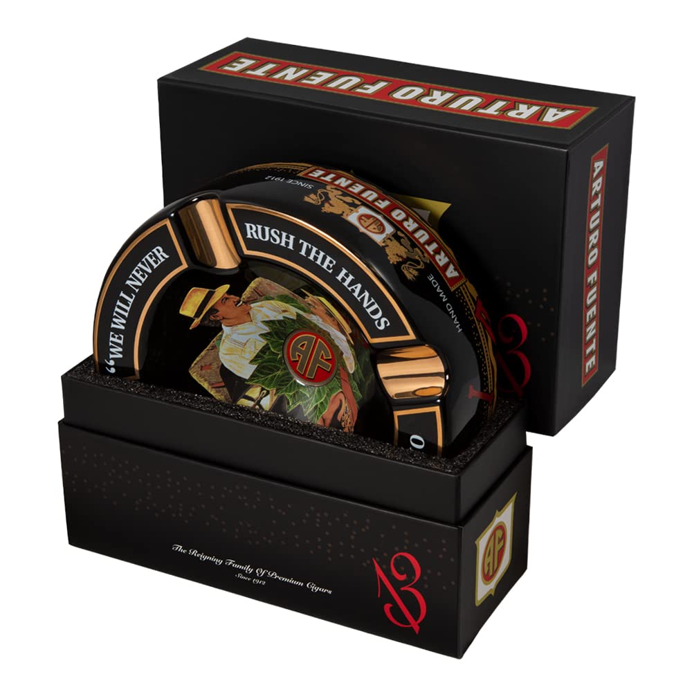 Inhouse Arturo Fuente porcelain ashtray large black, supports multiple cigars.