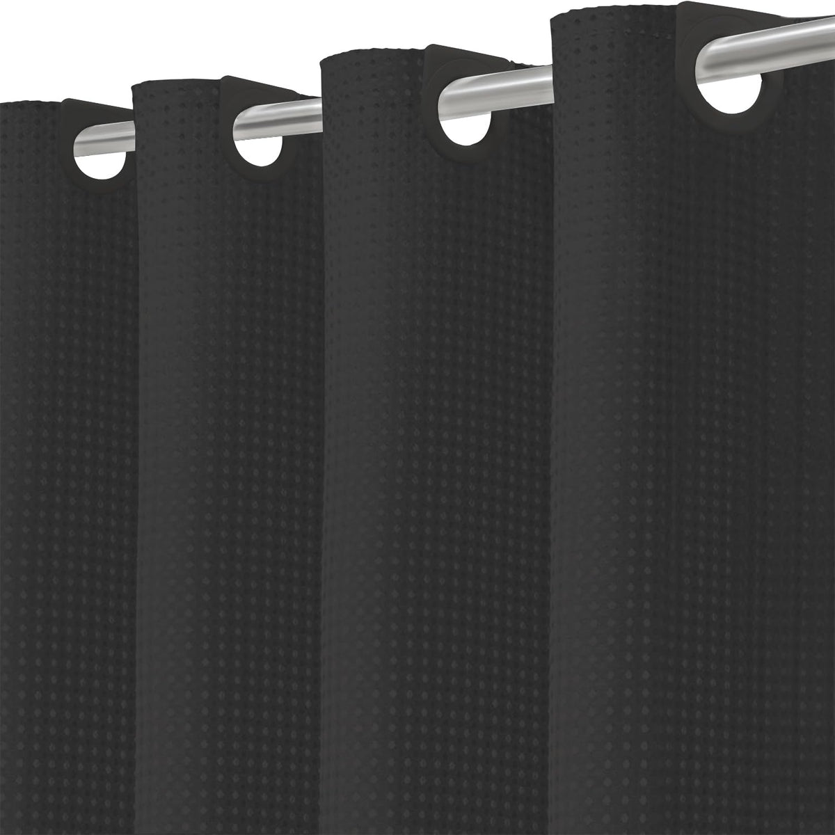 Inhousolu No Hook Waffle Weave Curtain with magnet bottom keeps water contained and adds modern flair.