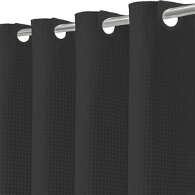 Inhousolu No Hook Waffle Weave Curtain with magnet bottom keeps water contained and adds modern flair.